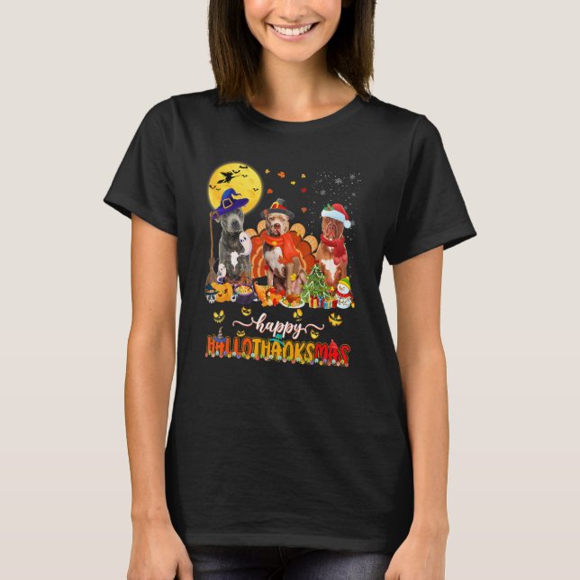 Camiseta Feliz Hallothanksmas Cute Pitbull Wizard Gorra Tur (Anverso)
