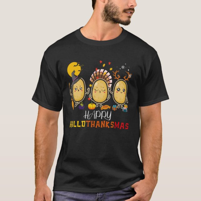 Camiseta Feliz Hallothanksmas Cute Spud Potato Halloween (Anverso)