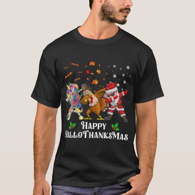 Camiseta Feliz Hallothanksmas dabbing Unicornio (Anverso)