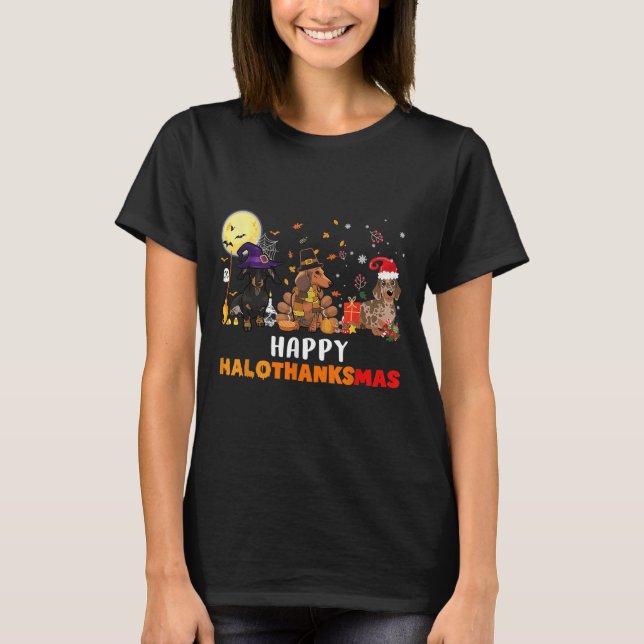 Camiseta Feliz Hallothanksmas Dachshund Perro Lover Hallowe (Anverso)