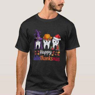 Camiseta Feliz Hallothanksmas Dental Lindo Halloween Día de
