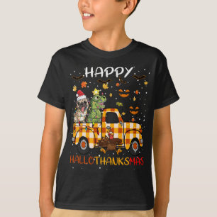 Camiseta Feliz Hallothanksmas Dinosaur Santa pug perro Cris