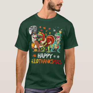 Camiseta Feliz Hallothanksmas Dinosaur TRe Halloween Christ