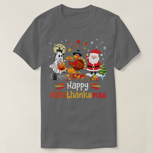 Camiseta Feliz Hallothanksmas Fantasma Turquía Calabaza Nav (Diseño del anverso)