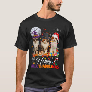 Camiseta Feliz Hallothanksmas Gatitos Lindos Halloween Día 
