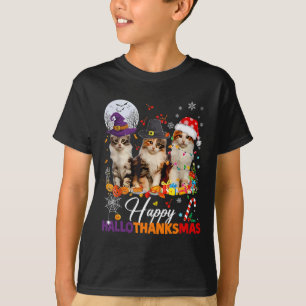 Camiseta Feliz Hallothanksmas Gatitos Lindos Halloween Día 