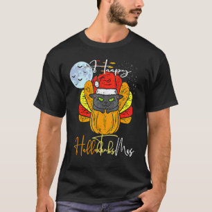 Camiseta Feliz Hallothanksmas Gato Halloween Día de Acción 