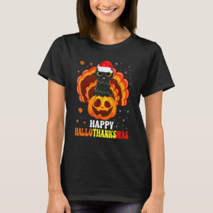 Camiseta Feliz Hallothanksmas Gato Negro Santa Calabaza Pav