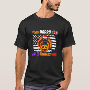 Camiseta Feliz Hallothanksmas Gato Negro Santa Calabaza Pav