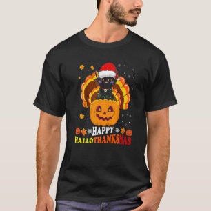 Camiseta Feliz Hallothanksmas Gato Negro Santa Calabaza Pav