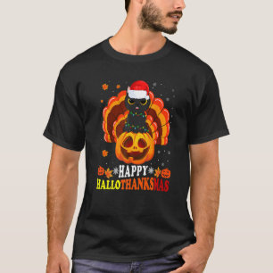Camiseta Feliz Hallothanksmas Gato negro Santa Calabaza Tur