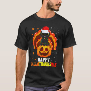 Camiseta Feliz Hallothanksmas Gato negro Santa Calabaza Tur