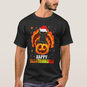 Camiseta Feliz Hallothanksmas Gato negro Santa Calabaza Tur