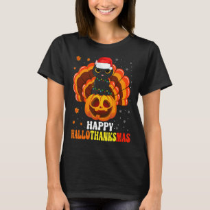 Camiseta Feliz Hallothanksmas Gato negro Santa Calabaza Tur