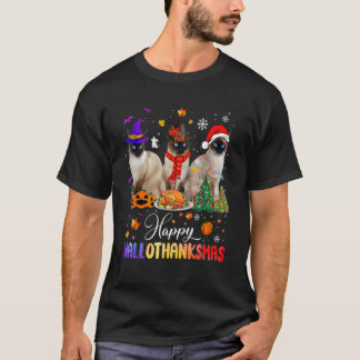Camiseta Feliz Hallothanksmas Gato siamés Halloween Gracias