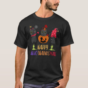 Camiseta Feliz Hallothanksmas Gato Vampiro Santa Hat Calaba