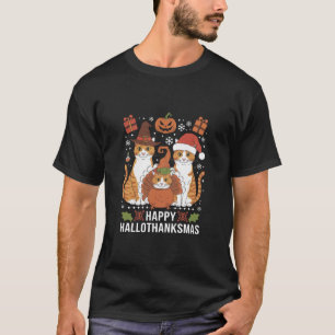 Camiseta Feliz Hallothanksmas Gatos Halloween Navidad 