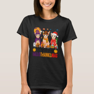 Camiseta Feliz Hallothanksmas Gatos Sphynx Halloween Día de