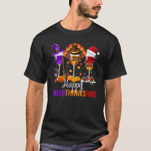 Camiseta Feliz Hallothanksmas Glasses de vino Bebiendo Hall