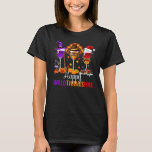 Camiseta Feliz Hallothanksmas Glasses de vino Bebiendo Hall