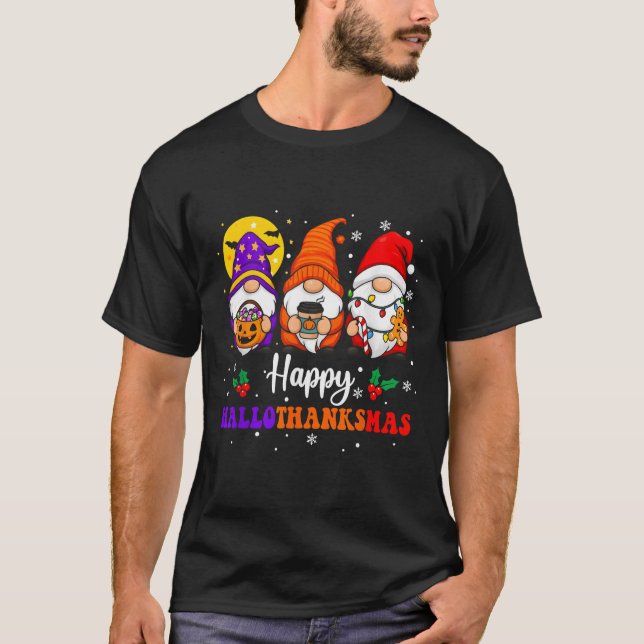 Camiseta Feliz Hallothanksmas Gnomes Feliz Halloween (Anverso)