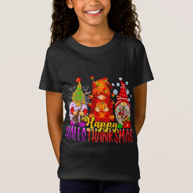 Camiseta Feliz Hallothanksmas Gnomes Lover Halloween Gracia (Anverso)