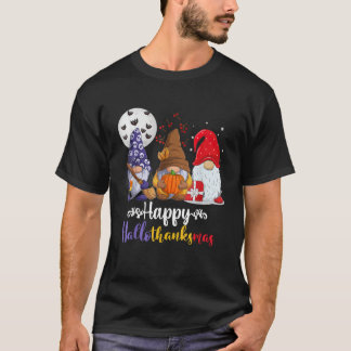 Camiseta Feliz Hallothanksmas Gnomo Lindo Calabaza Santa Cl