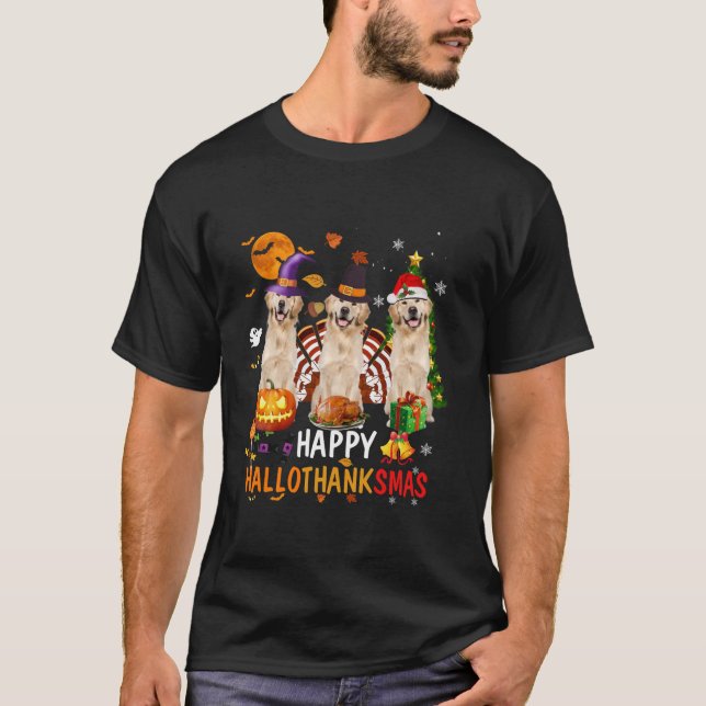 Camiseta Feliz Hallothanksmas Golden Retriever Halloween (Anverso)
