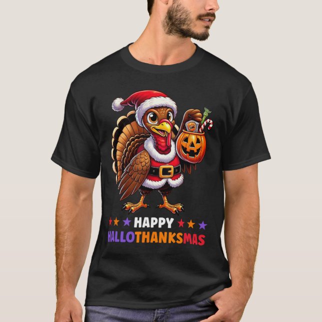 Camiseta Feliz Hallothanksmas Halloween Día de Acción de Gr (Anverso)