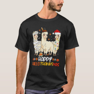 Camiseta Feliz Hallothanksmas Llama Lindo Pavo Día de Acció