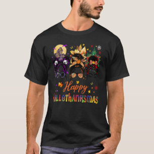 Camiseta Feliz Hallothanksmas Mujeres Chicas Witch Santa Ha