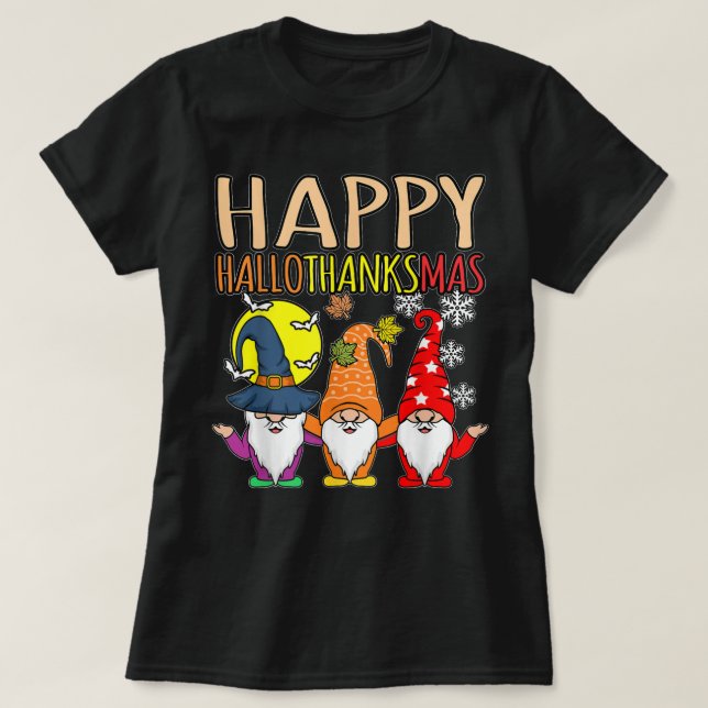 Camiseta Feliz Hallothanksmas Navidades Halloween Thanksgiv (Diseño del anverso)