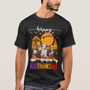 Camiseta Feliz Hallothanksmas Pitbull Perro Halloween Día d