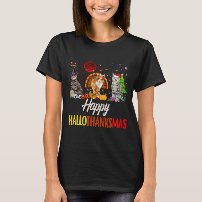 Camiseta Feliz Hallothanksmas Santa Cat (Anverso)