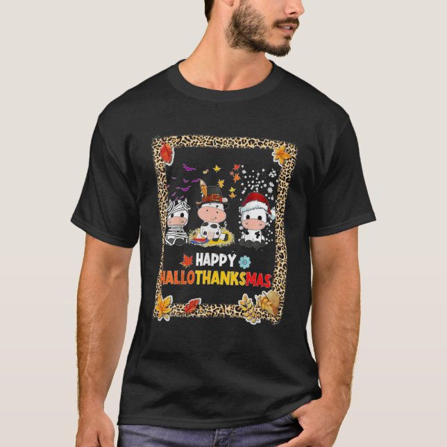 Camiseta Feliz Hallothanksmas Santa Cow Halloween Thanksgiv (Anverso)