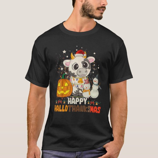 Camiseta Feliz Hallothanksmas Santa Cow Halloween Thanksgiv (Anverso)