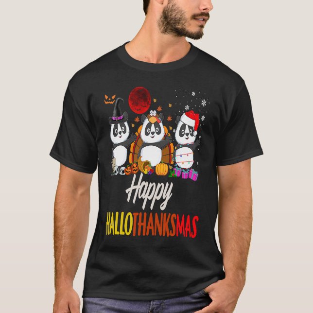 Camiseta Feliz Hallothanksmas Santa Panda Halloween Gracias (Anverso)