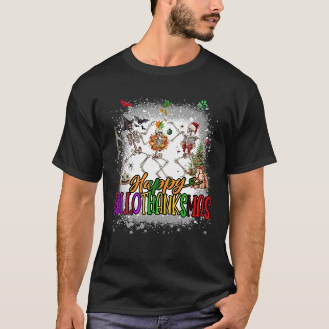 Camiseta Feliz Hallothanksmas Skeleton Halloween Thanksgivi (Anverso)