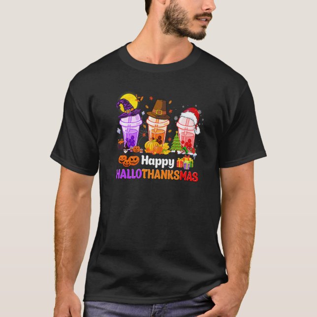 Camiseta Feliz Hallothanksmas Tres Boba Tea Witch Santa Ha (Anverso)
