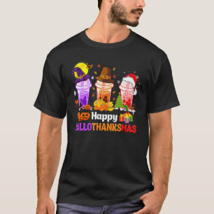 Camiseta Feliz Hallothanksmas Tres Boba Tea Witch Santa Ha