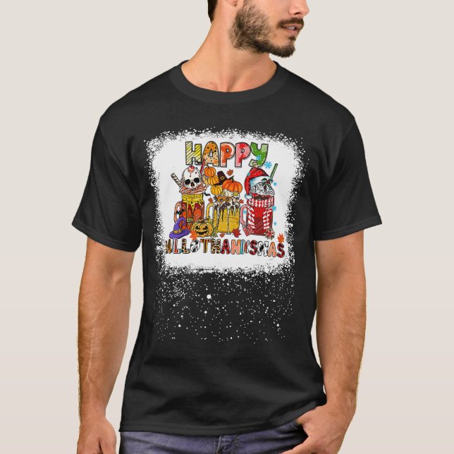Camiseta Feliz Hallothanksmas Tres tazas Calabaza de araña  (Anverso)