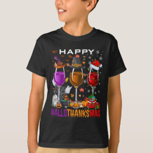 Camiseta Feliz Hallothanksmas Vino Halloween Día de Acción 