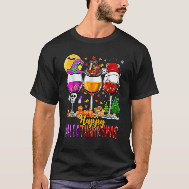 Camiseta Feliz Hallothanksmas Vinos Bruja Santa Pump (Anverso)