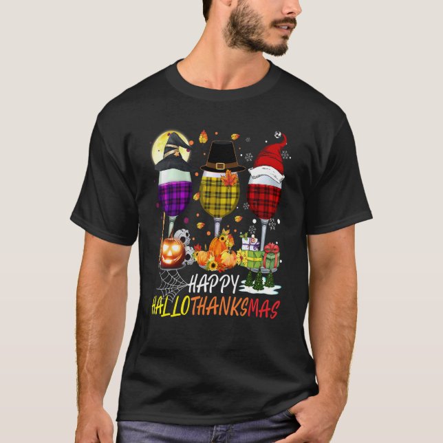 Camiseta Feliz Hallothanksmas Vinos Wasses Santa Hat (Anverso)