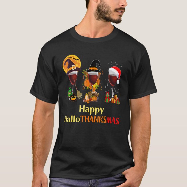 Camiseta Feliz Hallothanksmas Vinos Wasses Santa Hat (Anverso)