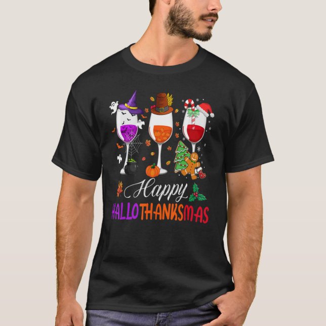 Camiseta Feliz Hallothanksmas Vinos Wasses Santa Hat (Anverso)