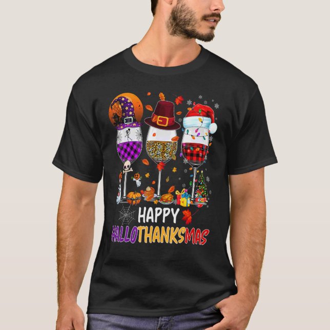 Camiseta Feliz Hallothanksmas Vinos Wasses Santa Hat (Anverso)