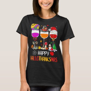 Camiseta Feliz Hallothanksmas Vinos Wasses Santa Hat