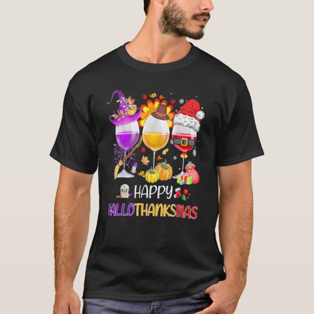 Camiseta Feliz Hallothanksmas Vinos Wasses Santa Hat (Anverso)