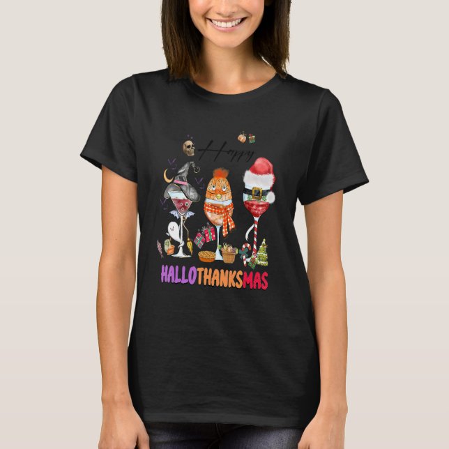 Camiseta Feliz Hallothanksmas Vinos Wasses Santa Hat (Anverso)